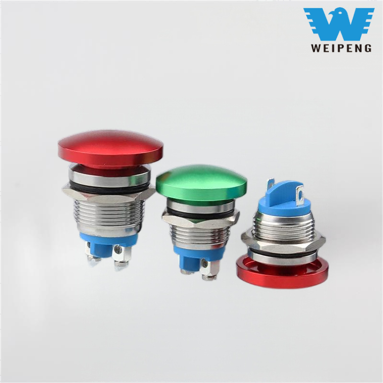 16/19/22 mm svamphuvud metall tryckknapp återställningsbrytare