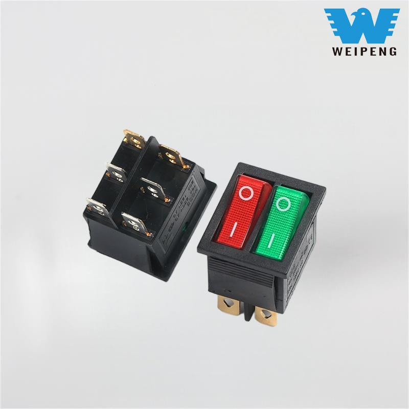 Kcd4 Dubbel Rocker Båtformad Switch Dpdt 6-stift med rött och grönt ljus