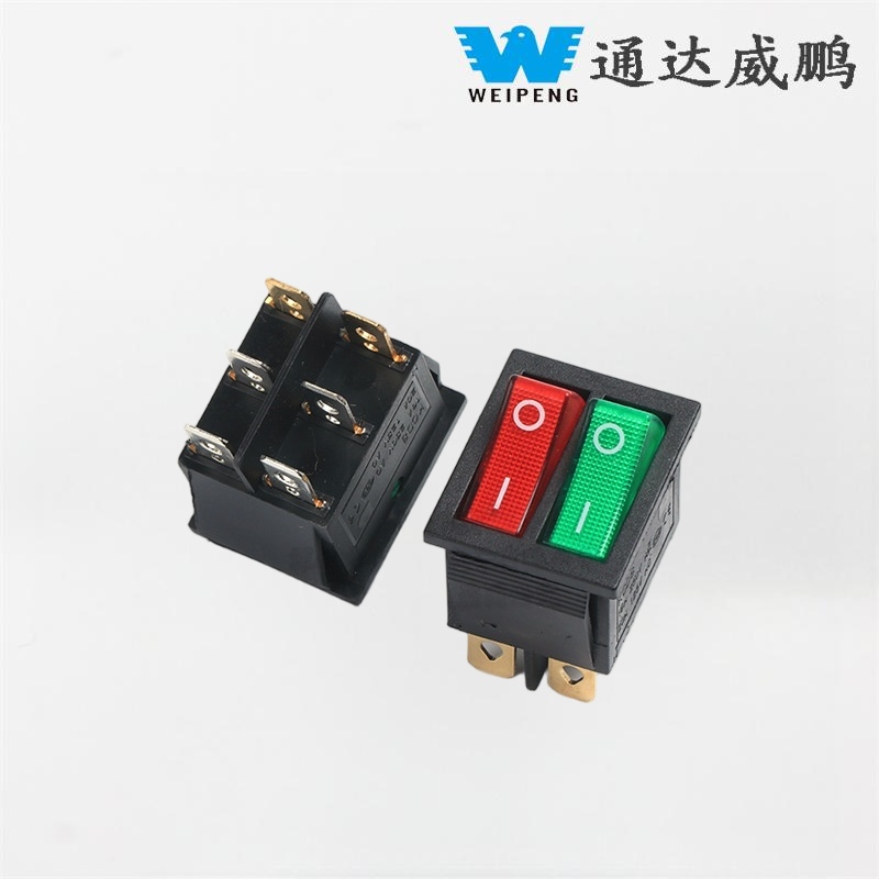 Kcd4 Double Rocker Boat Switch 6 stift med rött och grönt ljus