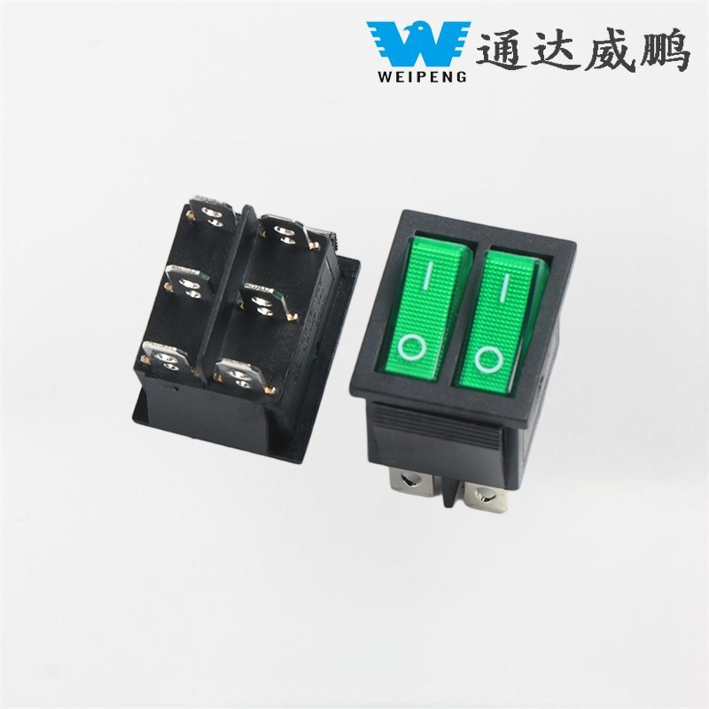 KCD4 Double Rocker Boat Switch DPDT 2 positioner 6 stift med grönt ljus